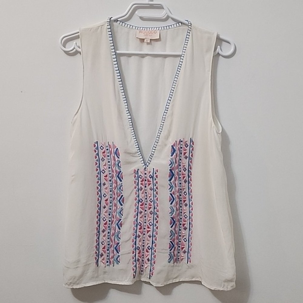 Rococo Sand Paloma White Embroidered Top Size XS b110